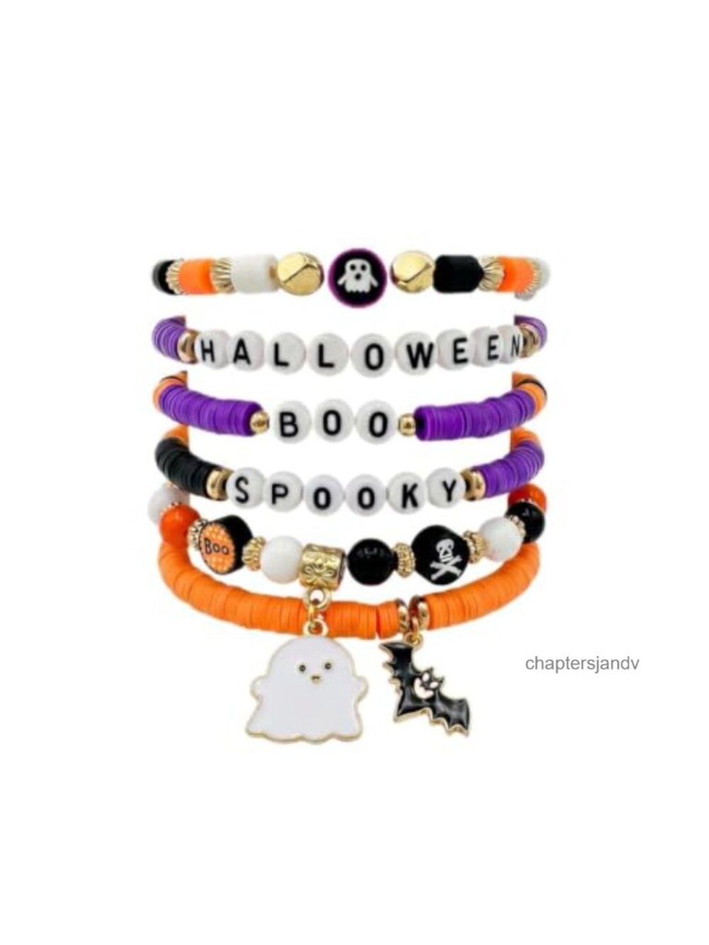 6 Pack Halloween Stretch Bead Bracelets Nickel Free Elastic Set